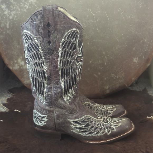 CORRAL A1197 Winged Cross taupe & black sequins cowgirl boots square toe sz10.5 - Picture 3 of 16